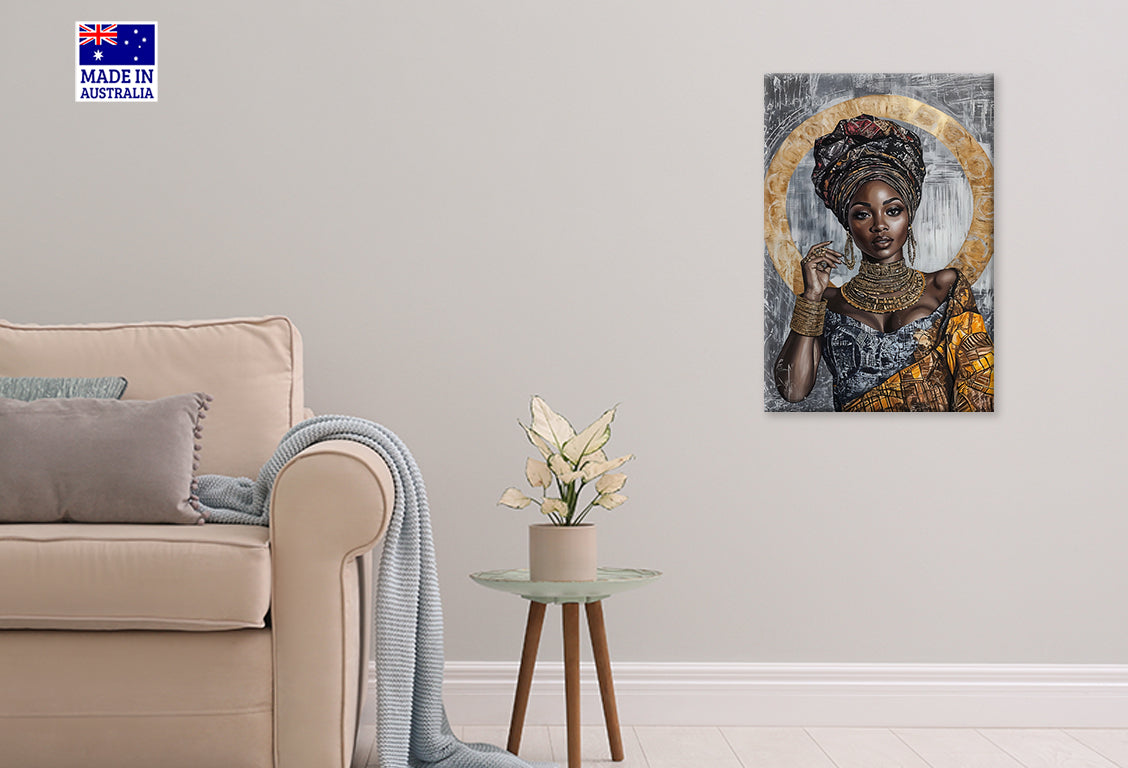 Beauty Of African Lady with Gold Rings Print 100% Australian Made 40x60cm Stretched Canvas Ready to Hang