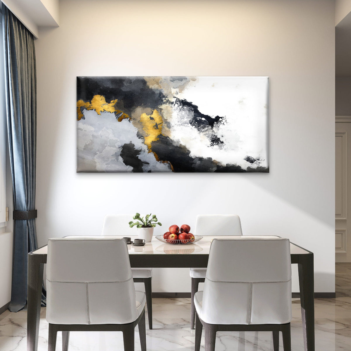 Modern Gold Foil Smoky Gray Art Wall Art Canvas Office Home Room Framed 80x45cm