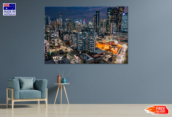 Docklands City Near Southern Cross Station Night View Print 100% Australian Made Stretched Canvas Ready to Hang - AU-109