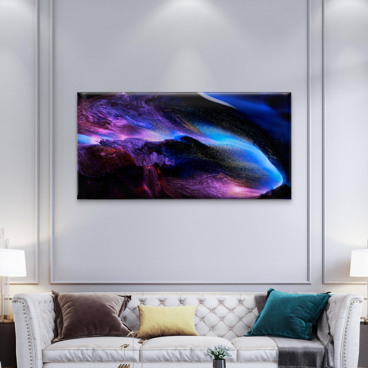 Blue Purple Fluid Abstract Swirl Wall Art Canvas Office Home Room Framed 120x60cm