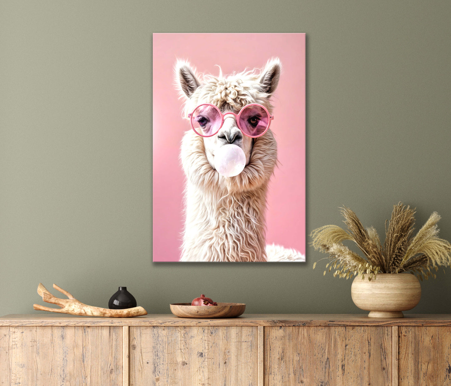 Cutest Llama Wearing Pink Sunglasses Blowing a Bubble Print 100% Australian Made 40x60cm Stretched Canvas Ready to Hang