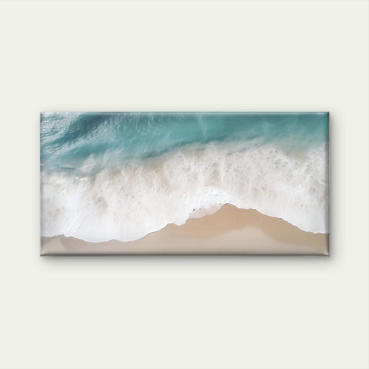 Pastel Blue White Ocean Wave Beach Wall Art Canvas Office Home Framed 80x45cm