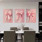 3pcs Pink Bow Designs Elegant Romantic Metal Print Ready to Hang Art
