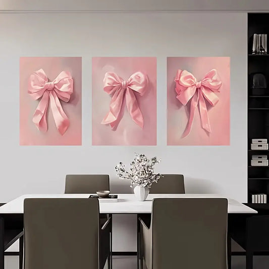 3pcs Pink Bow Designs Elegant Romantic Metal Print Ready to Hang Art