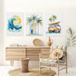 3pcs Beach Ocean & Surfboard Watercolor Metal Print Ready to Hang Art
