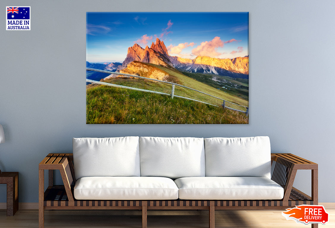 Grass Hill Mountains Scenery Print 100% Australian Made Stretched Canvas Ready to Hang - NT-109