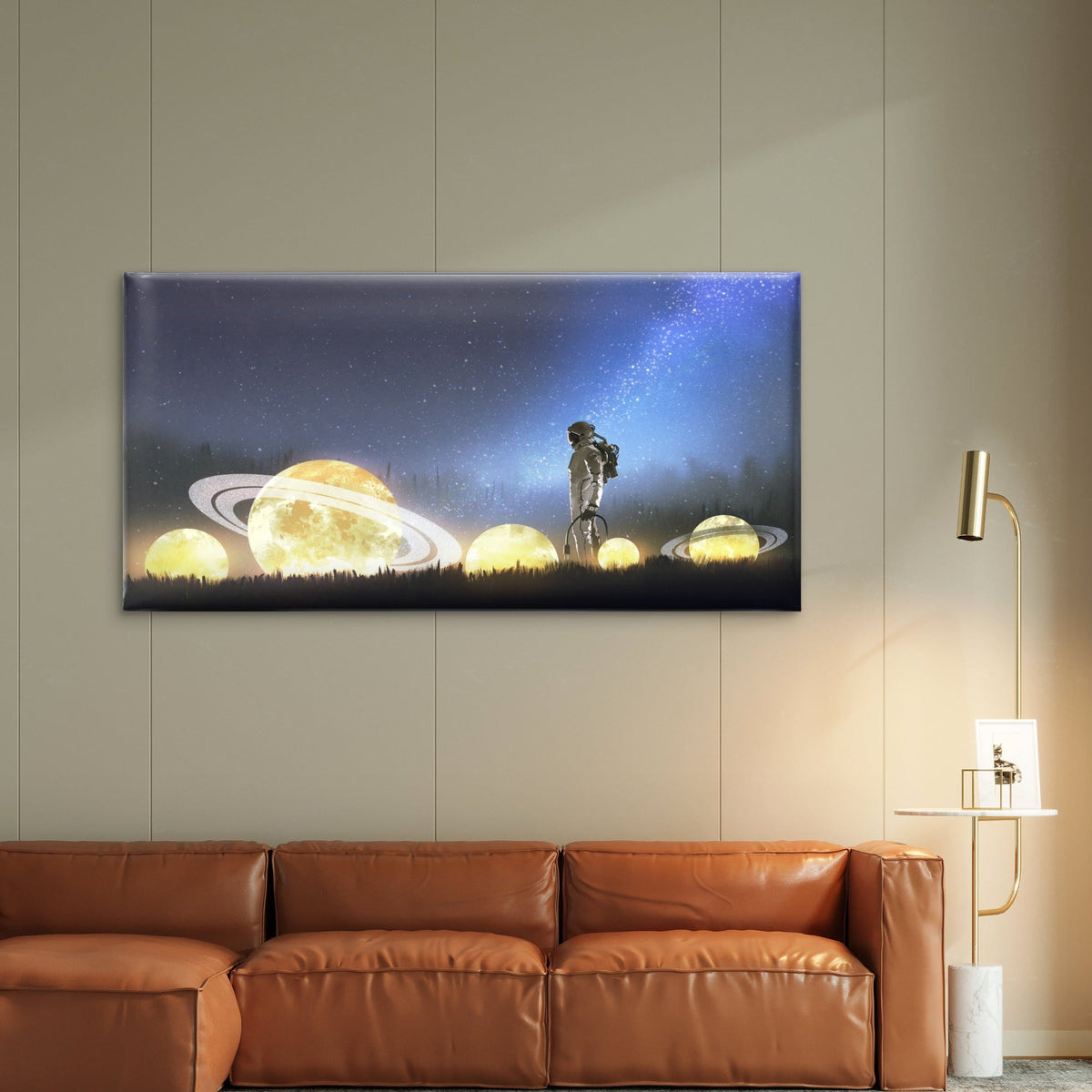 Astronaut Space Galaxy Scene Wall Art Canvas Office Home Room Framed 80x45cm