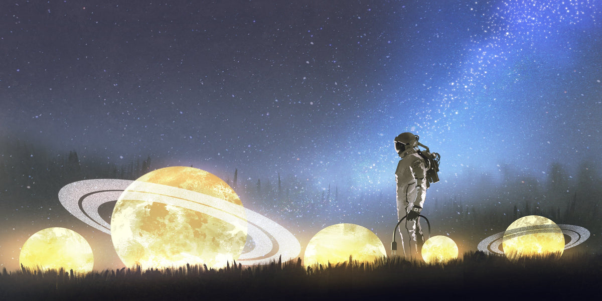 Astronaut Space Galaxy Scene Wall Art Canvas Office Home Room Framed 80x45cm