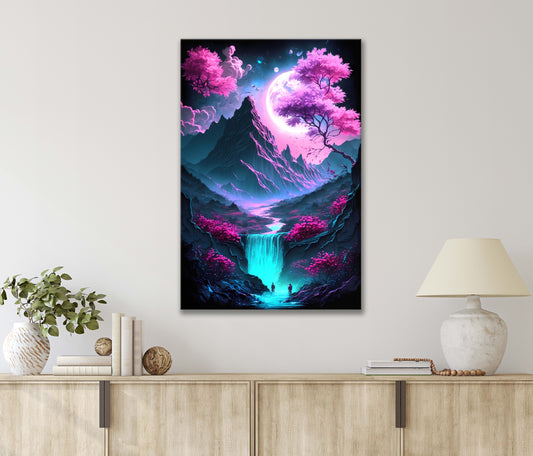 Art Of Mountain Under A Purple Light Print 100% Australian Made 40x60cm Stretched Canvas Ready to Hang