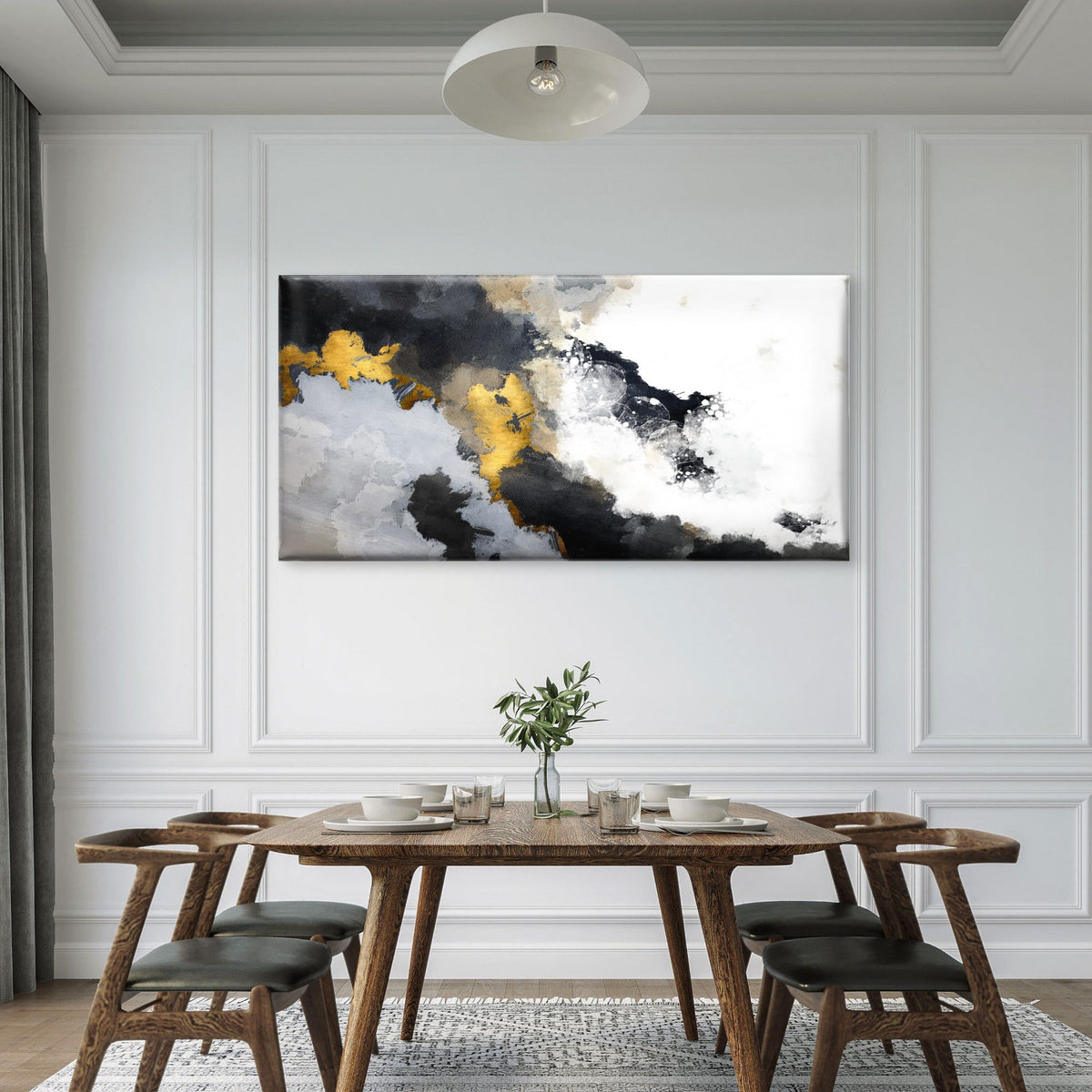 Modern Gold Foil Smoky Gray Art Wall Art Canvas Office Home Room Framed 80x45cm
