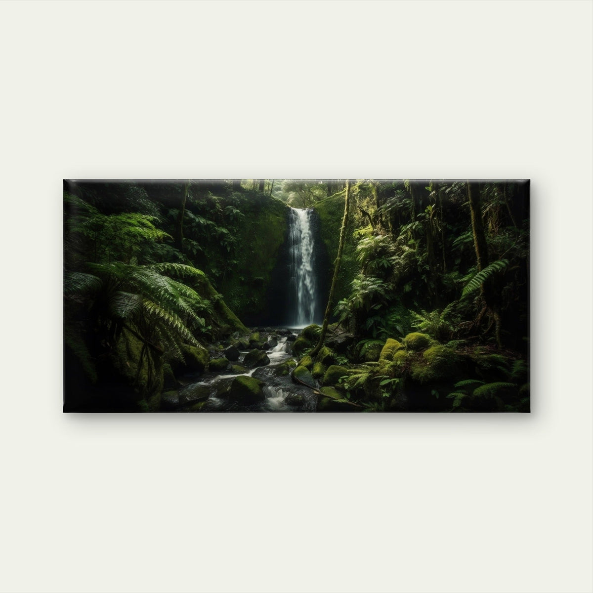 Rainforest Waterfall Jungle River Wall Art Canvas Office Home Framed 80x45cm