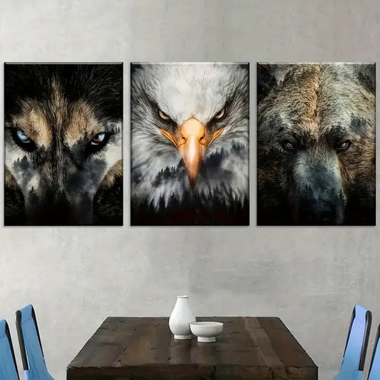 3pcs Ferocious Animals Gaze At Modern Fashion Art Wall Art Set Canvas Framed 40x60cm - High Quality Print 100% Australian Made Wall Canvas Ready to Hang