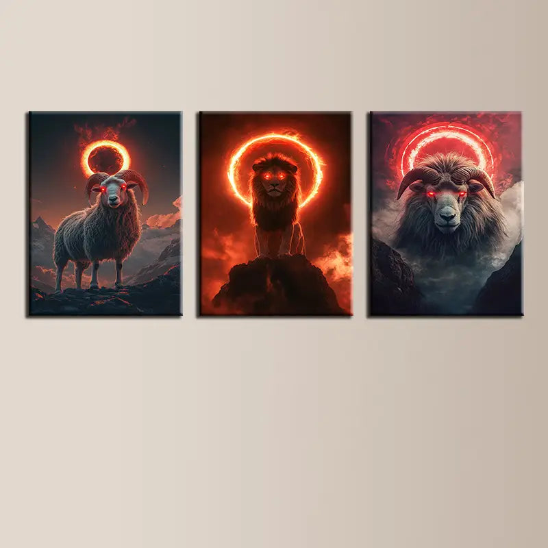 3pcs Powerful, Inspirational Animal Classic Design Metal Print Ready to Hang Art