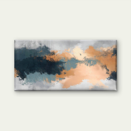 Abstract Navy Orange Brush Stroke Wall Art Canvas Office Home Framed 80x45cm