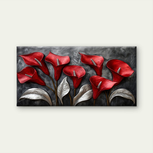 Abstract Textured Red Calla Lily Wall Art Canvas Office Home Framed 80x45cm