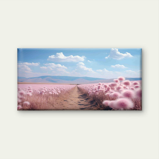 Dianthus Flower Field Landscape Wall Art Canvas Office Home Room Framed 80x45cm