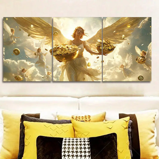 3pcs Angelic Golden Coin Design Metal Print Ready to Hang Art