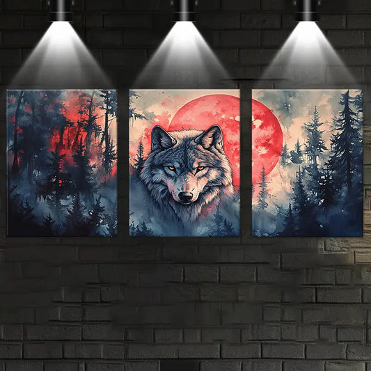 3pcs Watercolor Featuring a Bold Wolf Design Metal Print Ready to Hang Art