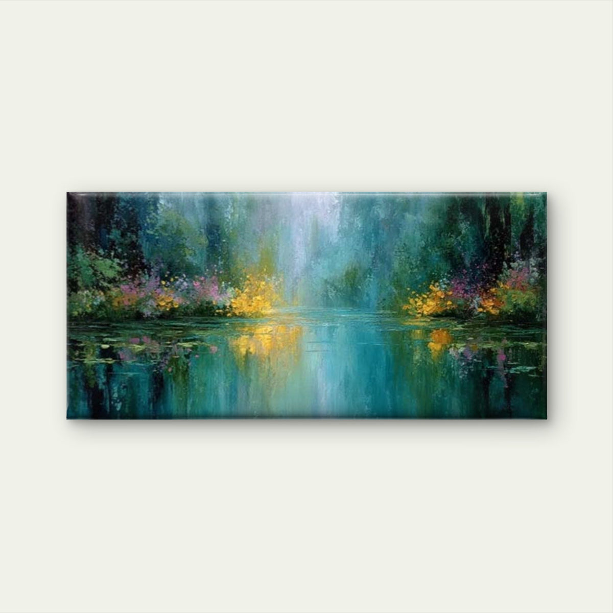 Tranquil Forest Pond Wall Art Canvas Office Home Room Framed 80x45cm