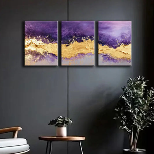 3pcs A vivid combination of purple and gold Metal Print Ready to Hang Art