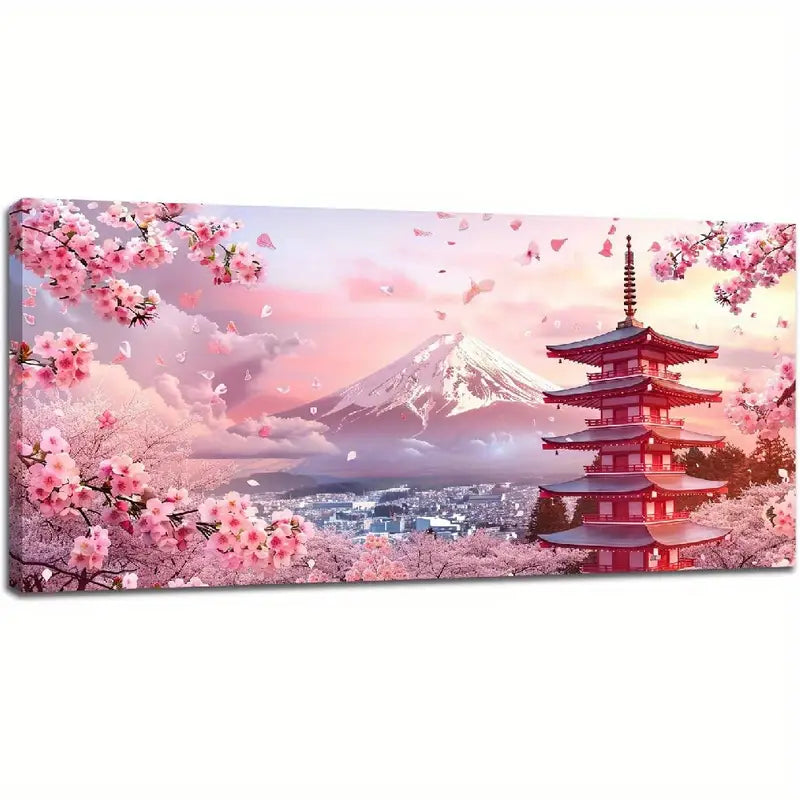Cherry Blossom Mount Fuji Wall Art canvas office home room framed 120x60cm