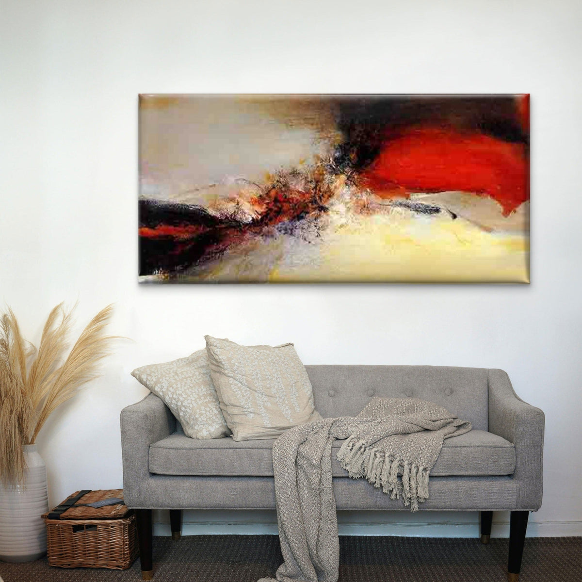 Vibrant Swirls of Red, Black, Wall Art Canvas Office Home Room Framed 120x60cm