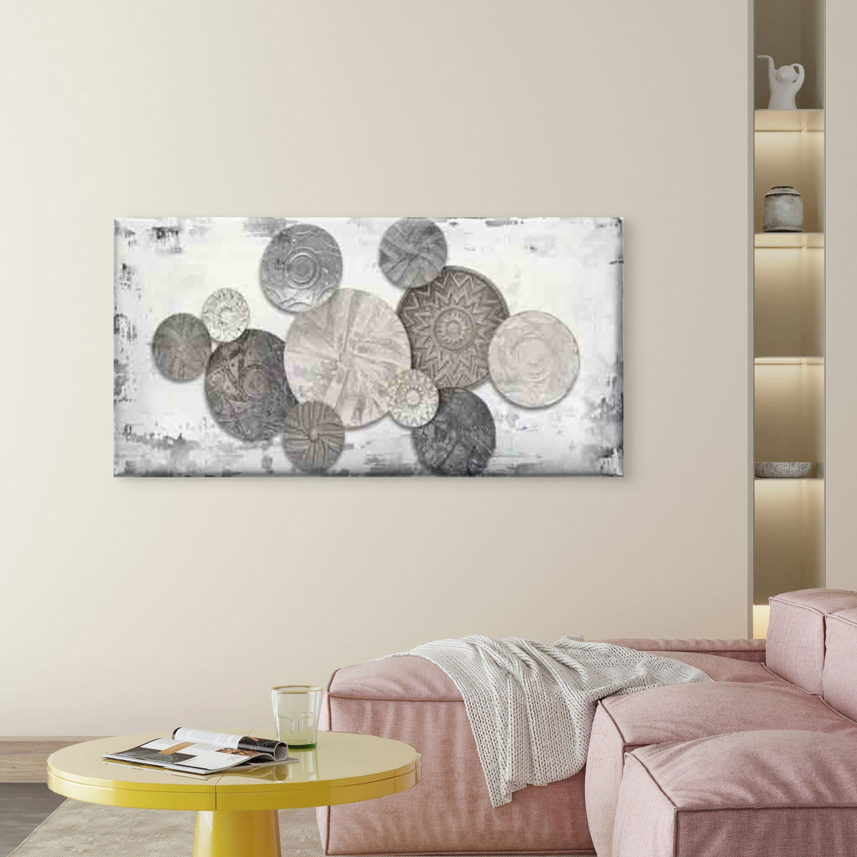 Abstract Featuring Circular Wall Art Canvas Office Home Room Framed 80x45cm