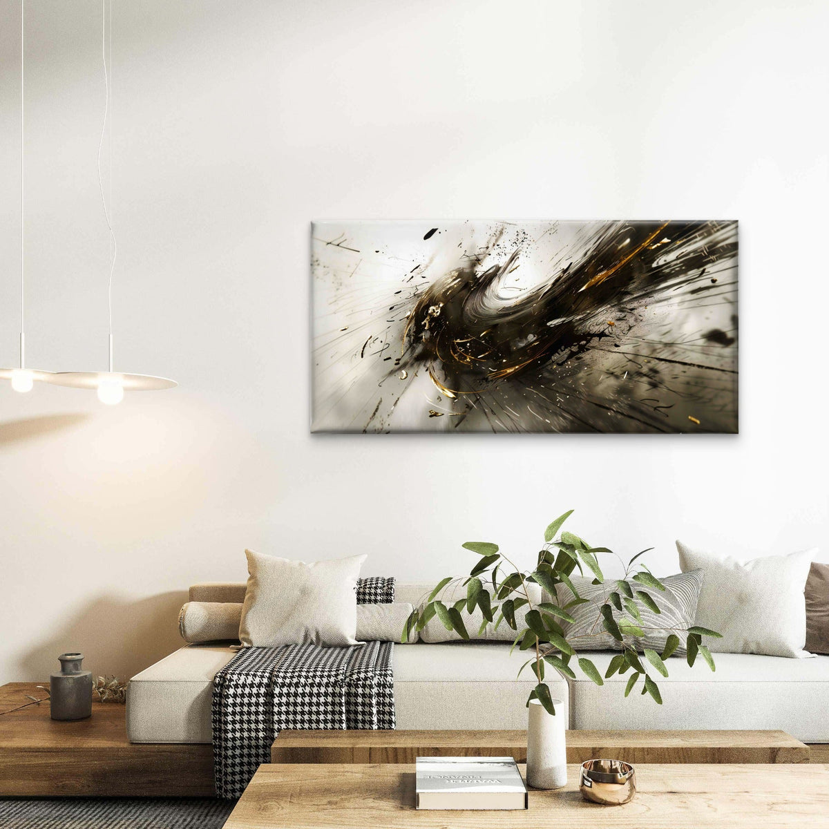Abstract Harmony In Black Wall Art Canvas Office Home Room Framed 120x60cm