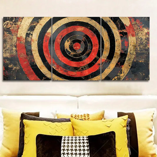 3pcs Red Concentric Circles Design Metal Print Ready to Hang Art
