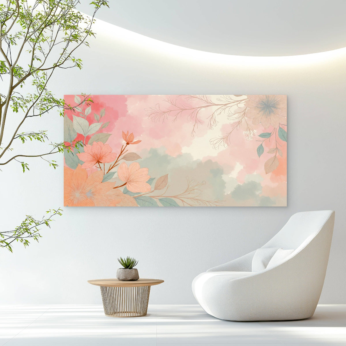 Serene Pink Botanical Blossom Wall Art Canvas Office Home Room Framed 80x45cm