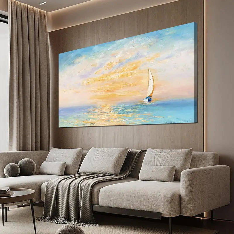 Coastal Beach Blue Sky Sunset Wall Art canvas office home room framed 120x60cm