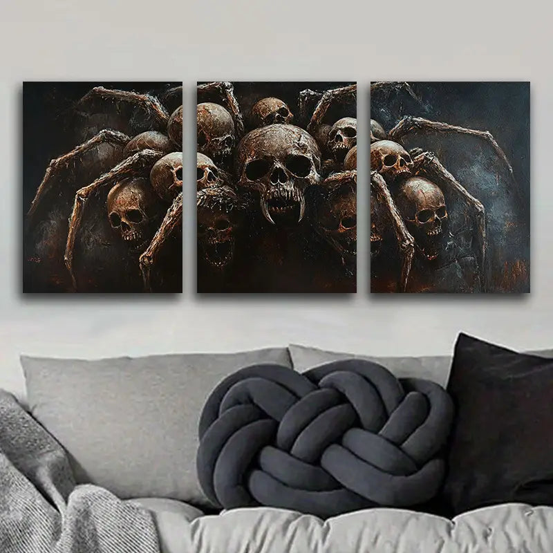3pcs Spider and Skull Design Metal Print Ready to Hang Art