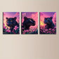 3pcs Watercolor JAGUAR In Lily Of The Valley Pink Metal Print Ready to Hang Art