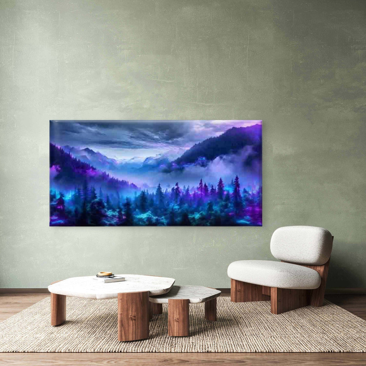 Neon Fantasy Mountain Skyline Wall Art Canvas Office Home Room Framed 120x60cm