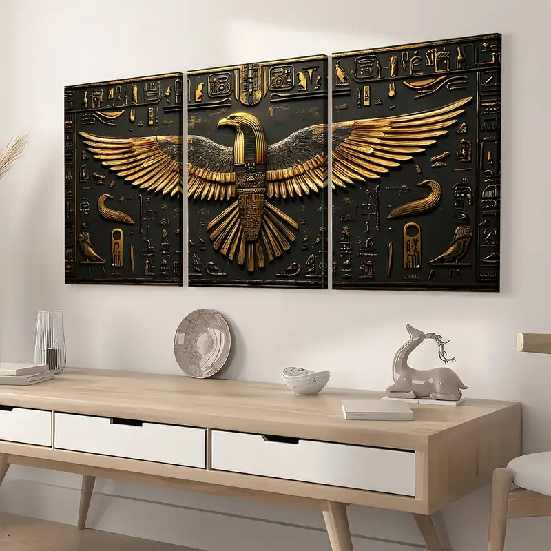 3pcs Abstract Golden Giant Eagle Statue Art Boldness Wall Art Set Canvas Framed 40x60cm - High Quality Print 100% Australian Made Wall Canvas Ready to Hang