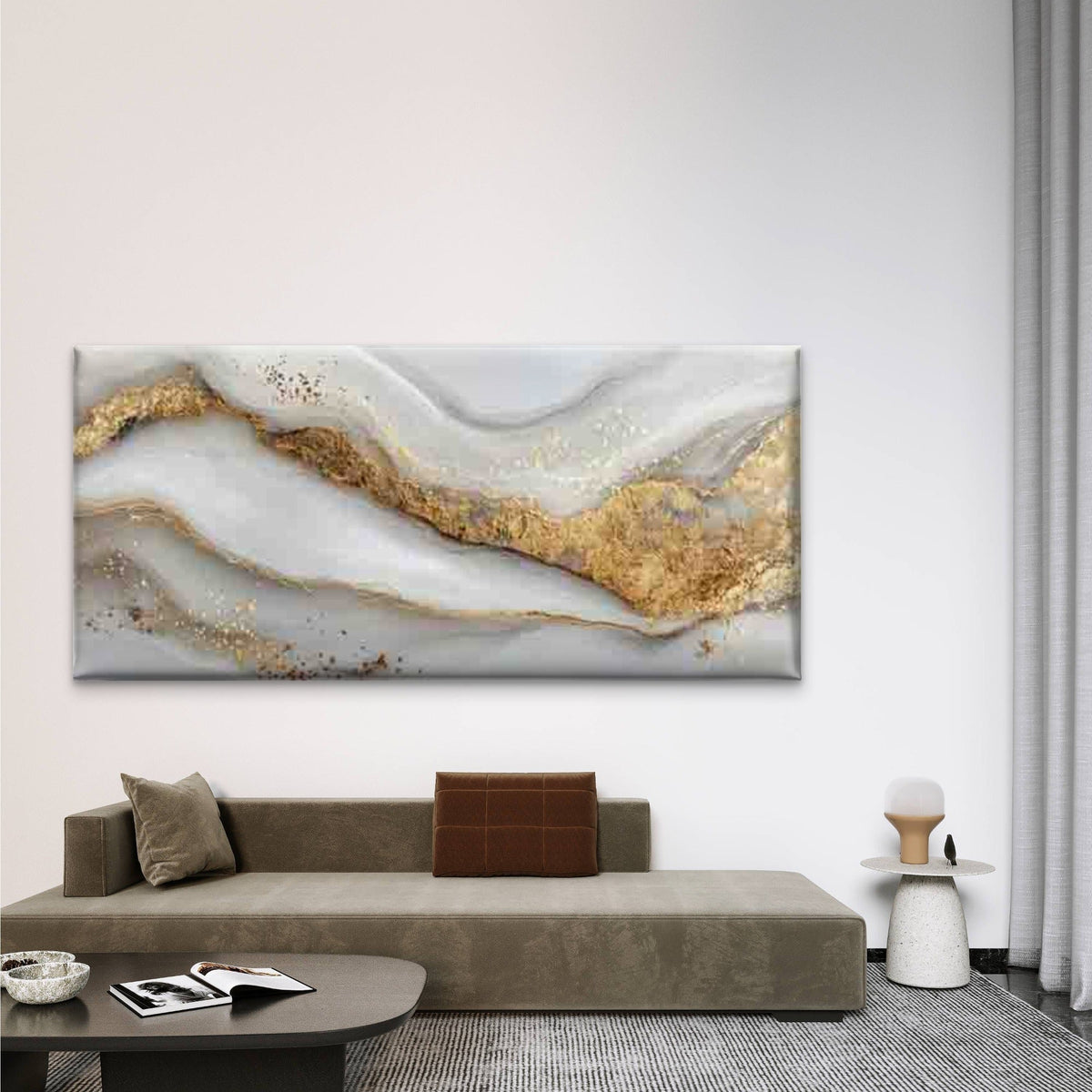 Golden Accent Abstract Line Art Wall Art Canvas Office Home Room Framed 80x45cm