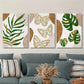 3pcs Palm Leaf, Butterfly Design in Beige, White, and Green Metal Print Ready to Hang Art