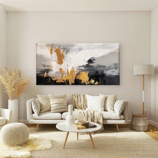 Abstract Gold Foil Textured Wall Art Canvas Office Home Room Framed 80x45cm