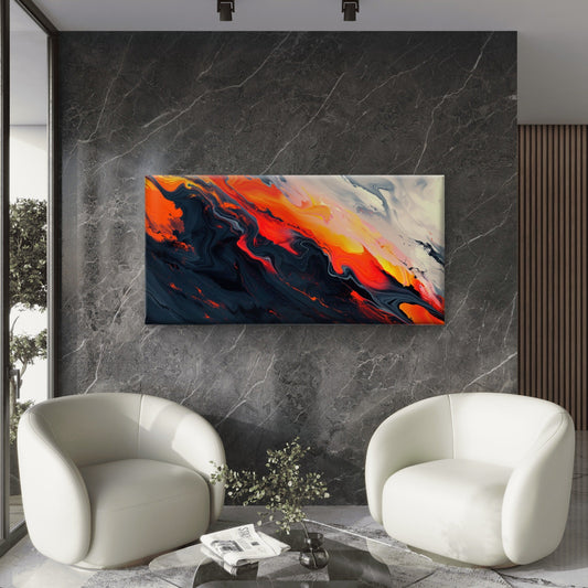 Abstract Fluid & Lava Black Wall Art Canvas Office Home Room Framed 80x45cm