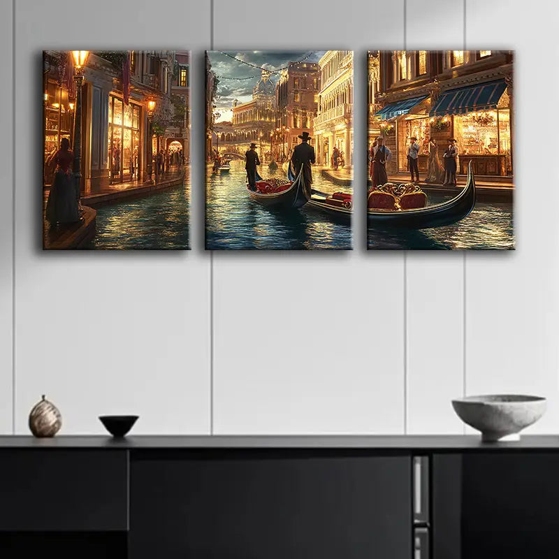3pcs Venetian Canal Scenery Metal Print Ready to Hang Art
