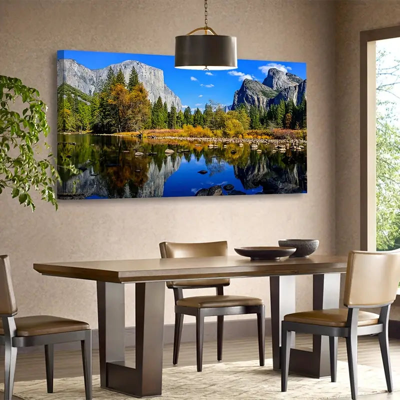 Mountain Lake Vibrant Autumn Foliage & Mirror Water Wall Art canvas office home room framed 120x60cm