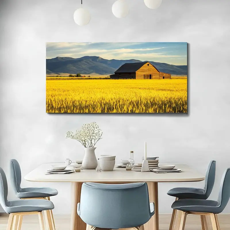 Summer Sunset Old Barn Rye Field Rural Montana Wall Art canvas office home room framed 120x60cm