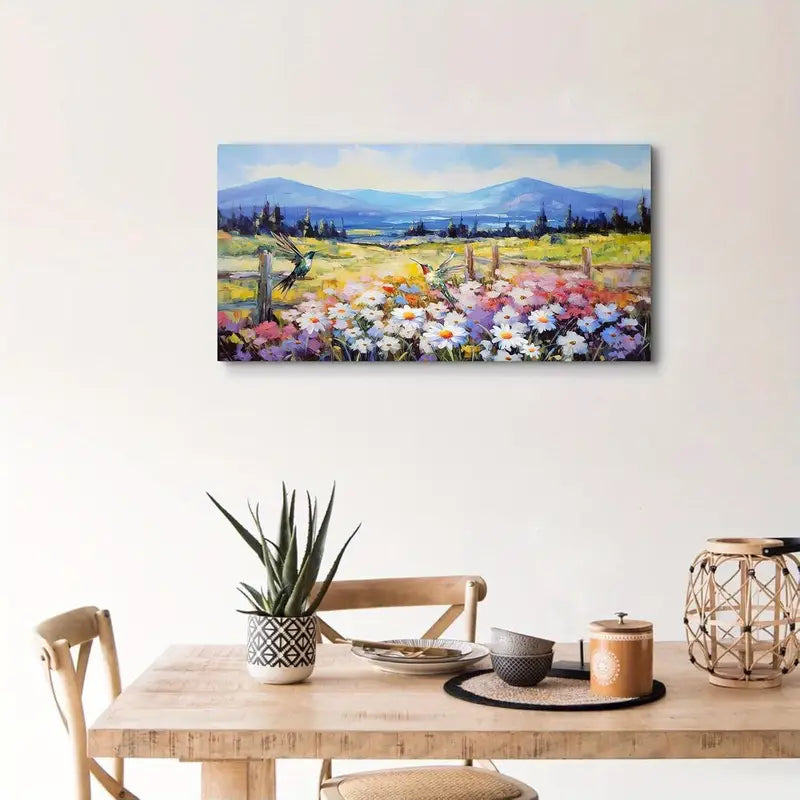 Flower Colorful Mountain Wildflowers Wall Art canvas office home room framed 120x60cm