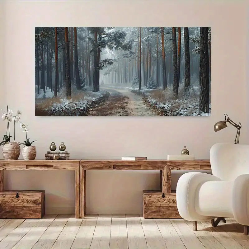 Winter Forest Misty Trees wall canvas office home room framed 120x60cm