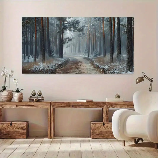 Winter Forest Misty Trees wall canvas office home room framed 80x45cm