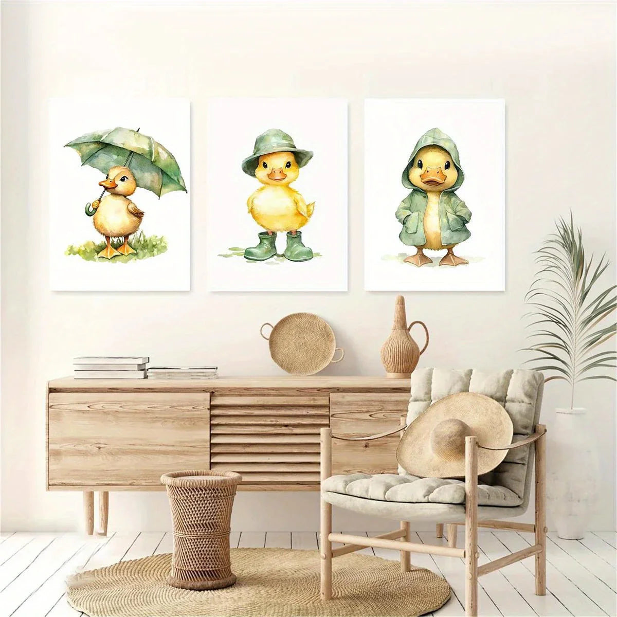 3pcs Adorable Duck Umbrella, Hat & Hoodie Classic Design Metal Print Ready to Hang Art