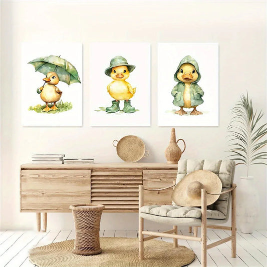 3pcs Adorable Duck Umbrella, Hat & Hoodie Classic Design Metal Print Ready to Hang Art