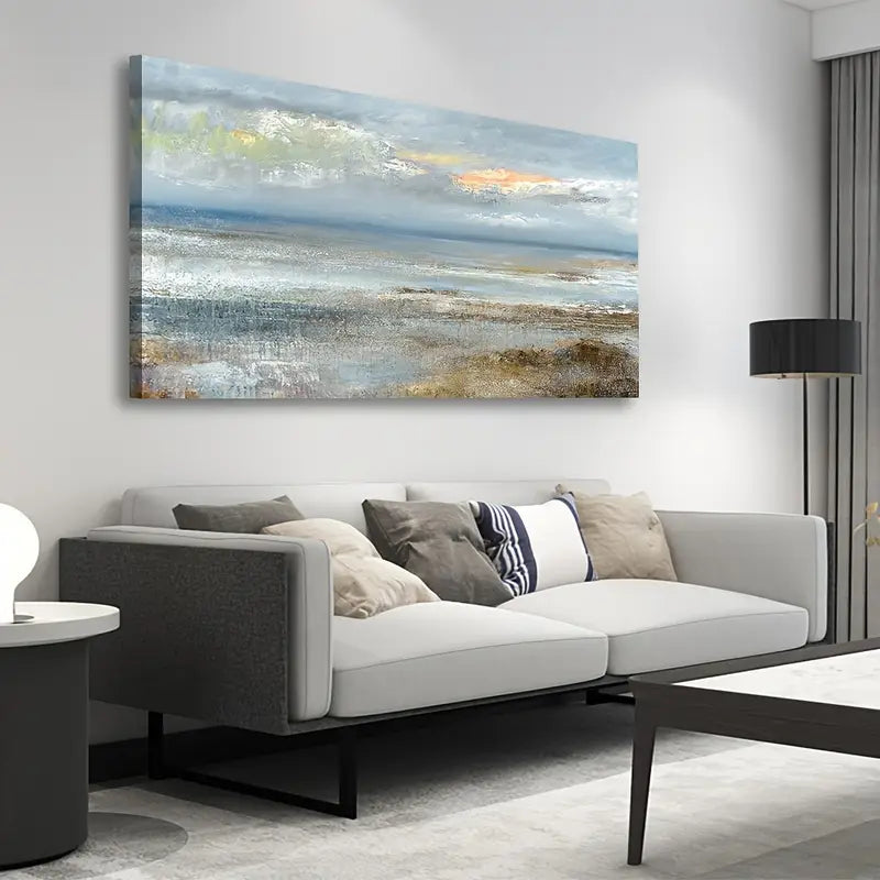 Abstract Blue Ocean Modern Coastal Wall Art canvas office home room framed 120x60cm