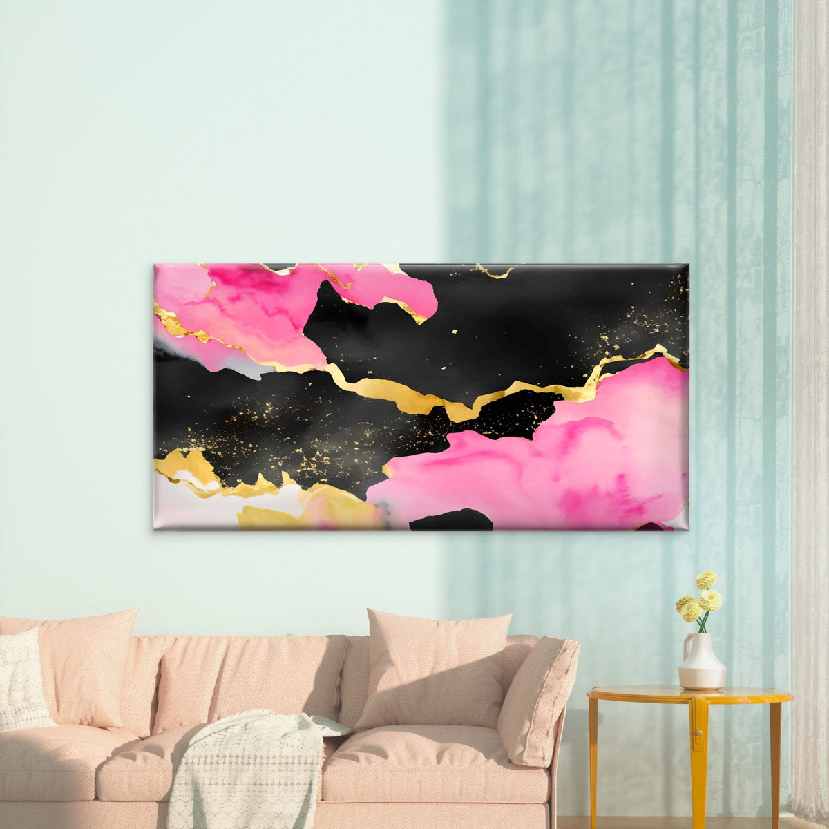 Onyx Rose Gilded Abstract Wall Art Canvas Office Home Room Framed 120x60cm