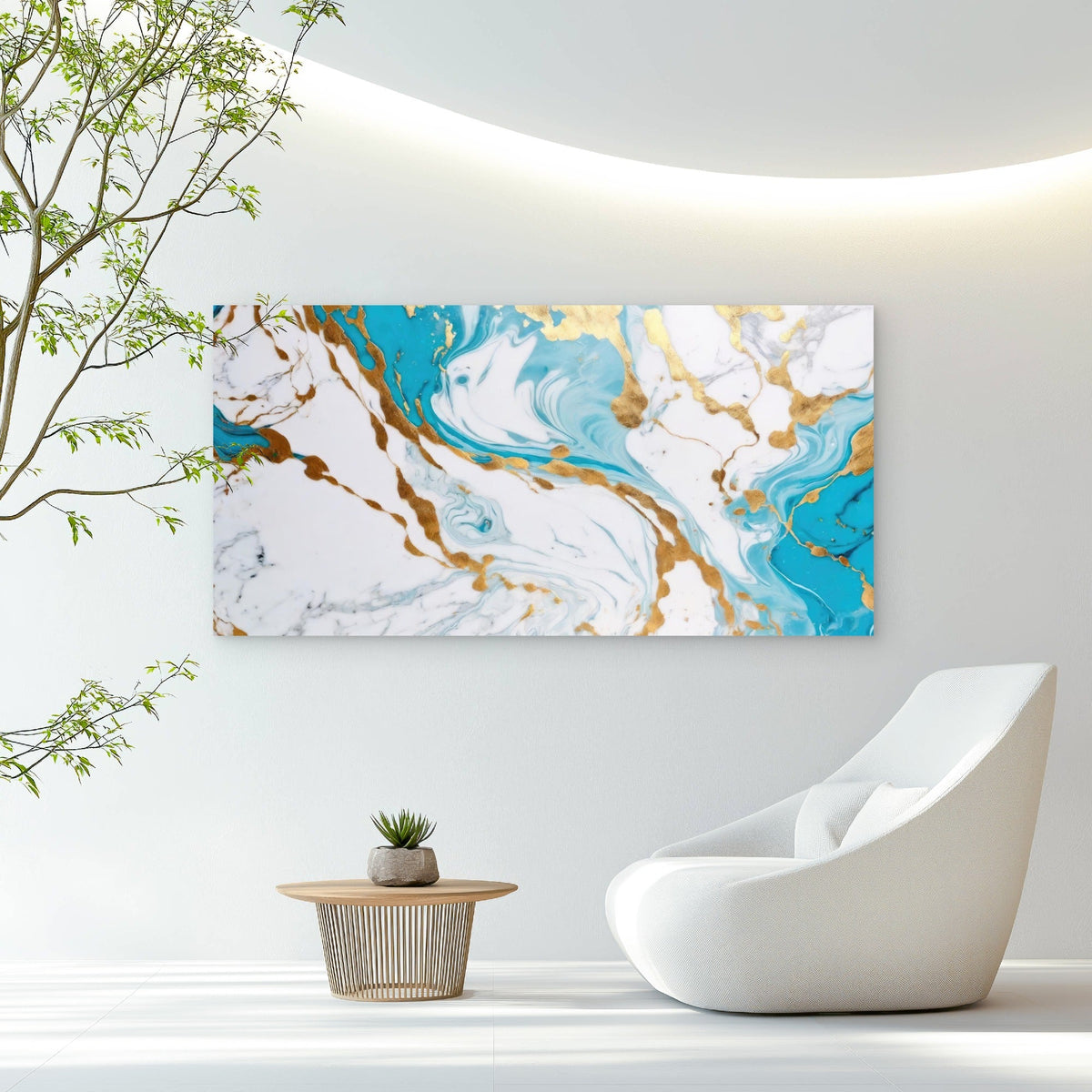 Azure Currents Golden Whispers Wall Art Canvas Office Home Room Framed 120x60cm